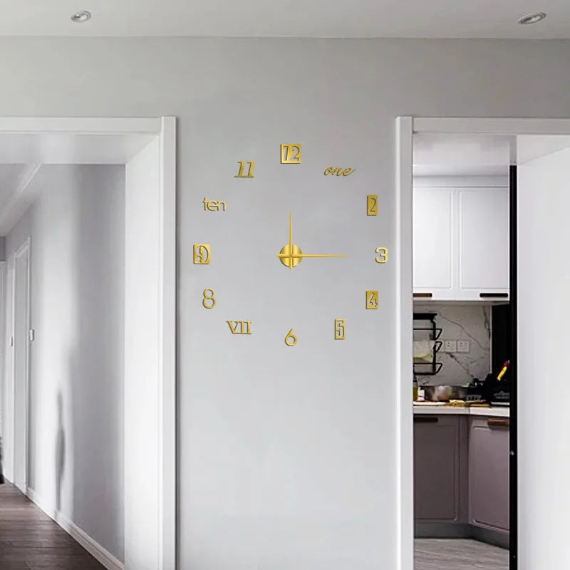 2022 새로운 3D 로마 숫자 아크릴 미러 벽 시계 스티커 패션 DIY 석영 시계 시계 집 장식 거실 스티커