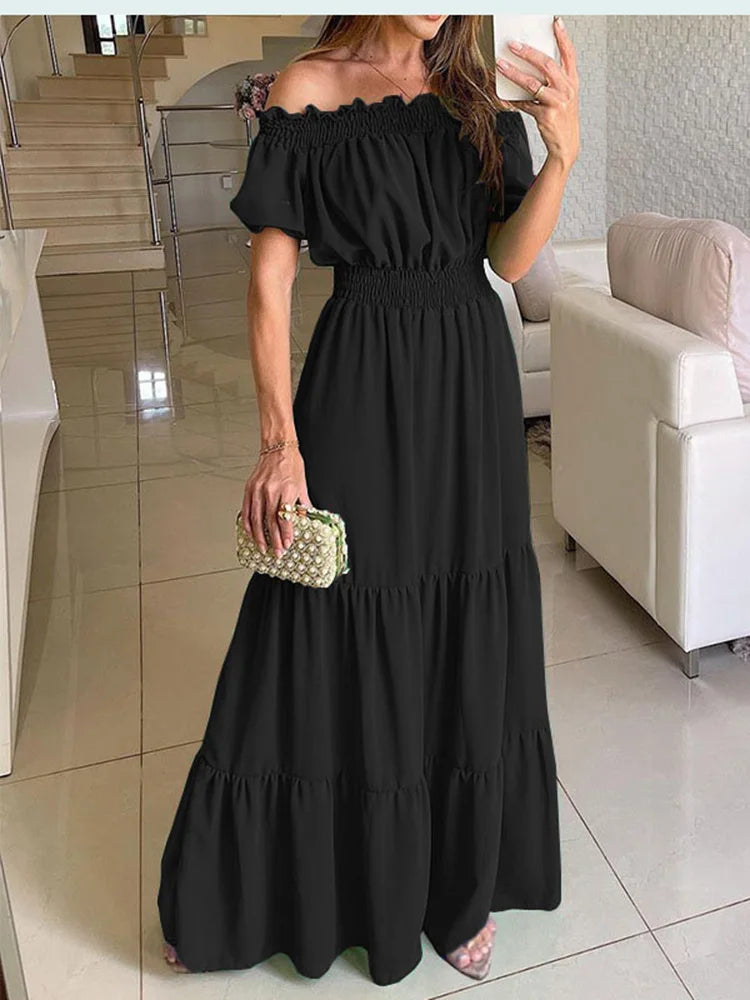 Summer Boho Red Dress Fashion Short Sleeve Beach Long Dress Casual Loose Elegant Holiday Party Dresses For Women Robe Femme 2023