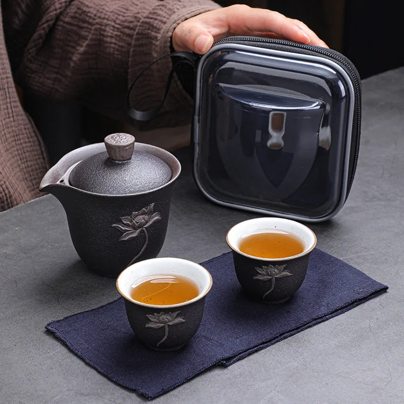 Lotus Kung Fu Travel Tea Set Ceramic Teapot Teacup Gaiwan Porcelain Teaset Kettles Teaware Set Drinkware Tea Ceremony