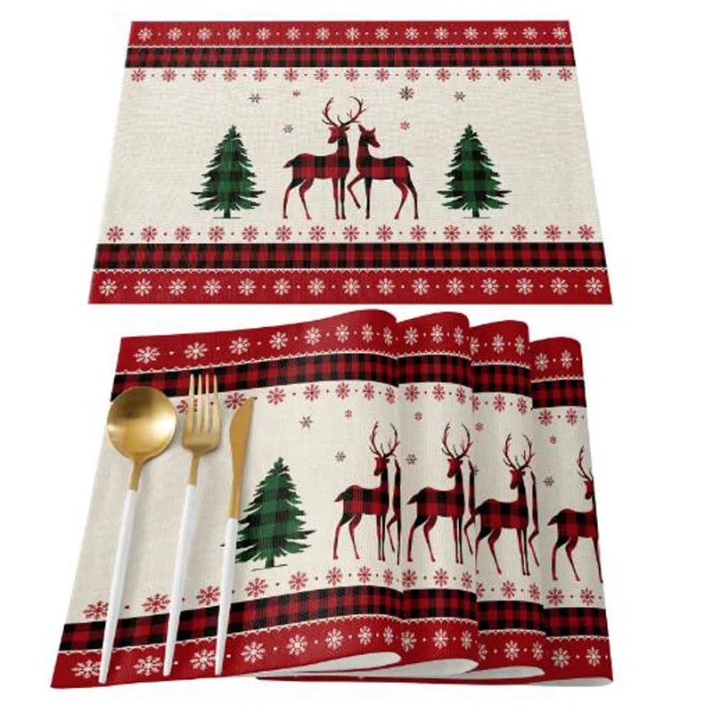 Uusi liinavaatteet Christmas Faceless Gnome Elk Tree -painepöytä Place Mat Pad Cloth Placemat Cup Caster Coffee Tea Dely Kitchen