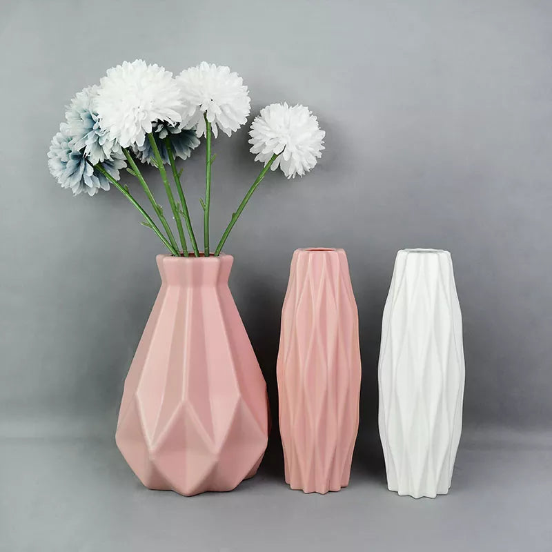 현대 꽃병 흰색 분홍색 파란색 플라스틱 꽃병 꽃집 바구니 북유럽 홈 거실 장식 장식 장식 꽃꽂이