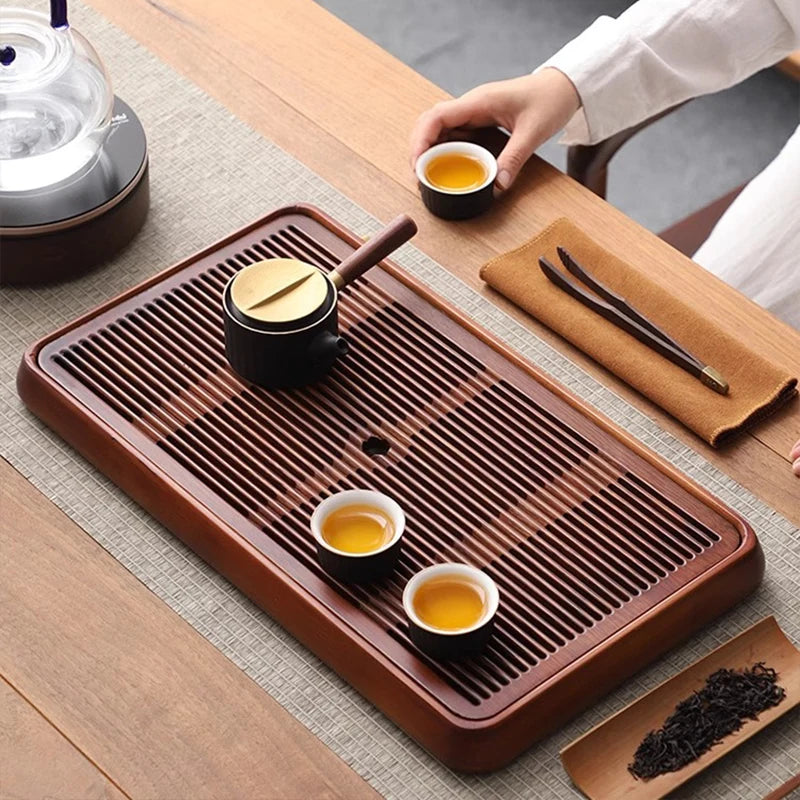 Bandeja de chá de bambu drenagem bandeja de chá de chá kung fu do conjunto de chá de armazenamento de água drenagem de drenagem de drenagem de chá da bandeja de chá dupla propósito
