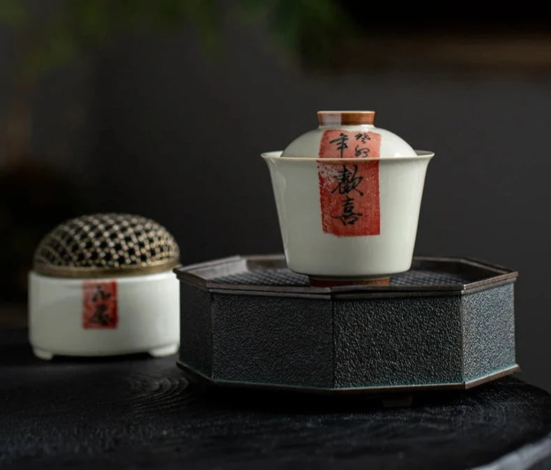 120 ml chinesische Kalligraphie Gaiwan traditionelle Pflanze Asche Porzellanschale Tee Tureen Haushalts Tee Maker Cover Schüssel Cha Ornamente