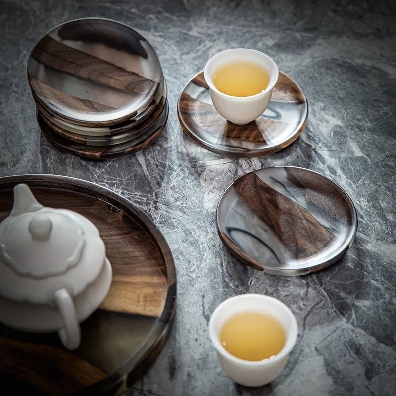 2pcs isolierte Untersetzer Ins Holzschalen Tee Pad Harz Einfacher Tasse Halter kreativer Shim Tee Zeremonie Ersatzteile Haus Walnuss