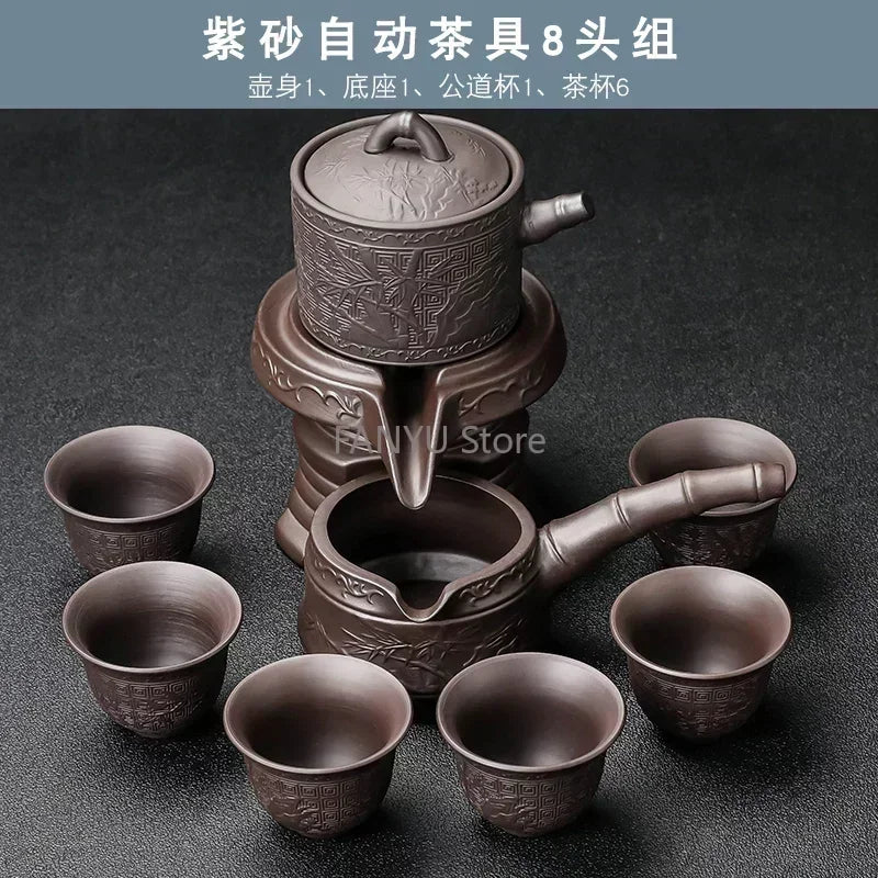 Gaiwan Kung Fu Çin Kupası Çay Seti Tören Hediyesi Otomatik Çift Çay Seti Kurulu Lüks Vintage Juego De Te Silent İçecek AB50TS