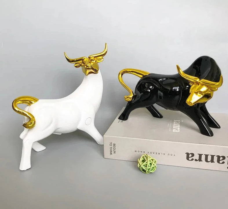 Ermakova Cattle Animal Ox Statue Home Decor Living Room Bull Sculpture TV Cabinet Ornament Crafts Abstract Figurine Home Decor