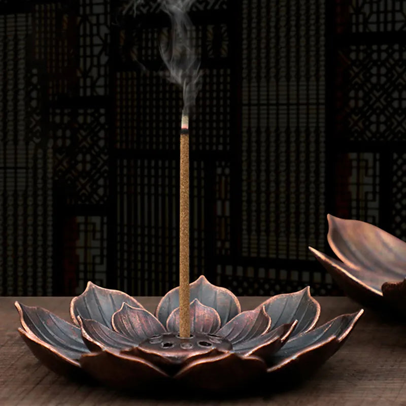Alloy Incense Burner Stick Holder Buddhisme Lotus Line Plate Plate Sandalwood Coil Base Temples Yoga Studios Home Hiasan