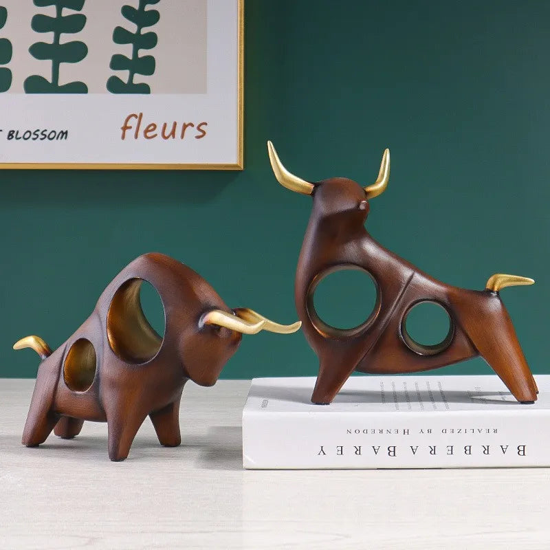 Kreativt harts djurskulptur abstrakt simulering nötkreatur tjur staty tjur skulptur tv skåp prydnad hantverk abstrakt djur