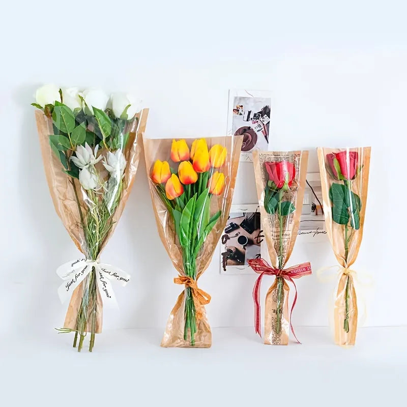 Papier d'emballage de fleurs en papier kraft de 5pcs / sac Kraft, sac d'emballage de bouquet simple