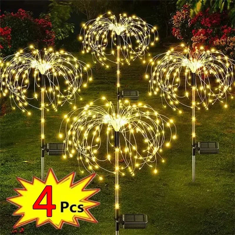 1/2/4pcs Solar LED fyrværkeri Fairy Light Outdoor Garden Decoration Lawn Pathway Light til gårdhave Yard Party Christmas Wedding