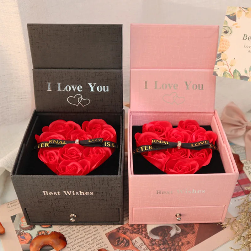 أنا أحبك القلب صندوق هدايا وردي للنساء صديقة هدايا عيد الميلاد 2023 جديد في الموضة صندوق مجوهرات خاتم قلادة رومانسية