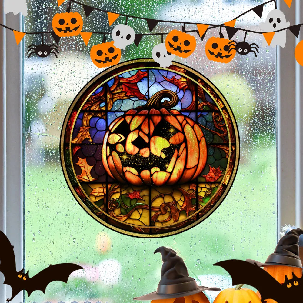 Halloween berwarna seram berwarna -warni Castle Cat Static Pvc Window Glass Stickers Lem Percuma Hiasan Filem Pesta Rumah Hiasan