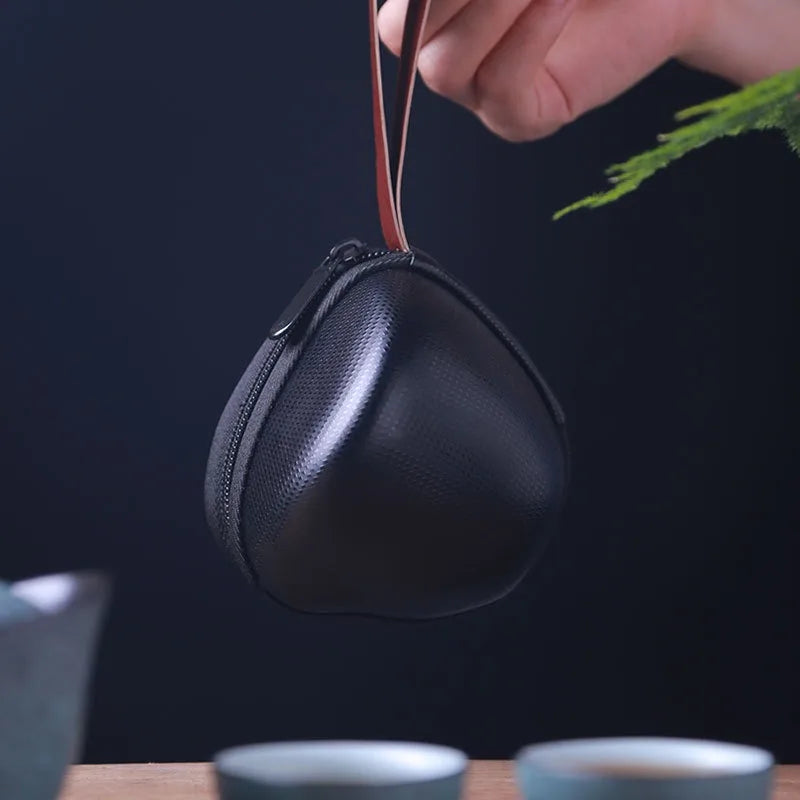 Portable Ceramic Teapot with Travel Bag, Gaiwan, 2 Cups A Tea Sets