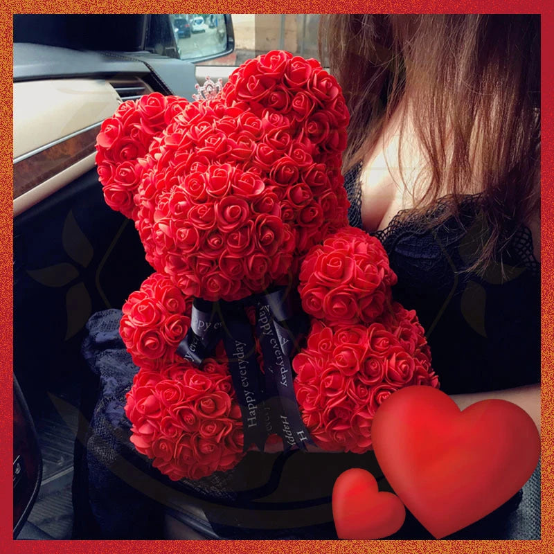 Dekoracja ślubna Rose Bear sztuczny kwiat z pudełkiem i lekkim misiem Rose dla kobiet Walentynki Prezenty urodzinowe