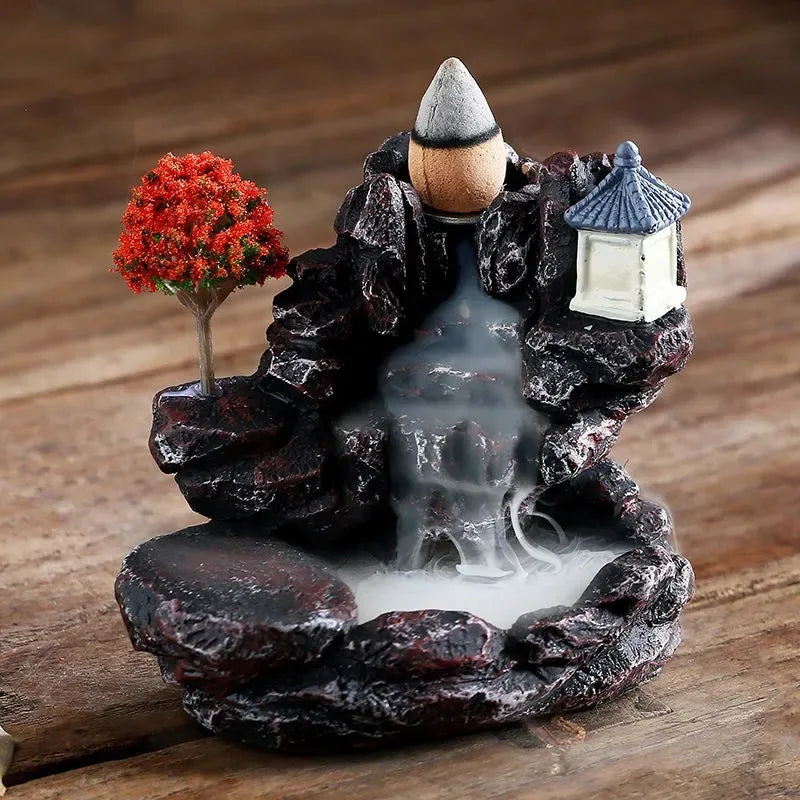 Dekatan pembakar pegunungan Sungai Air Terjun Dekorasi untuk Home Fragrance Fireplace Backflow Aroma Asap Fountain Zen Senser Holder