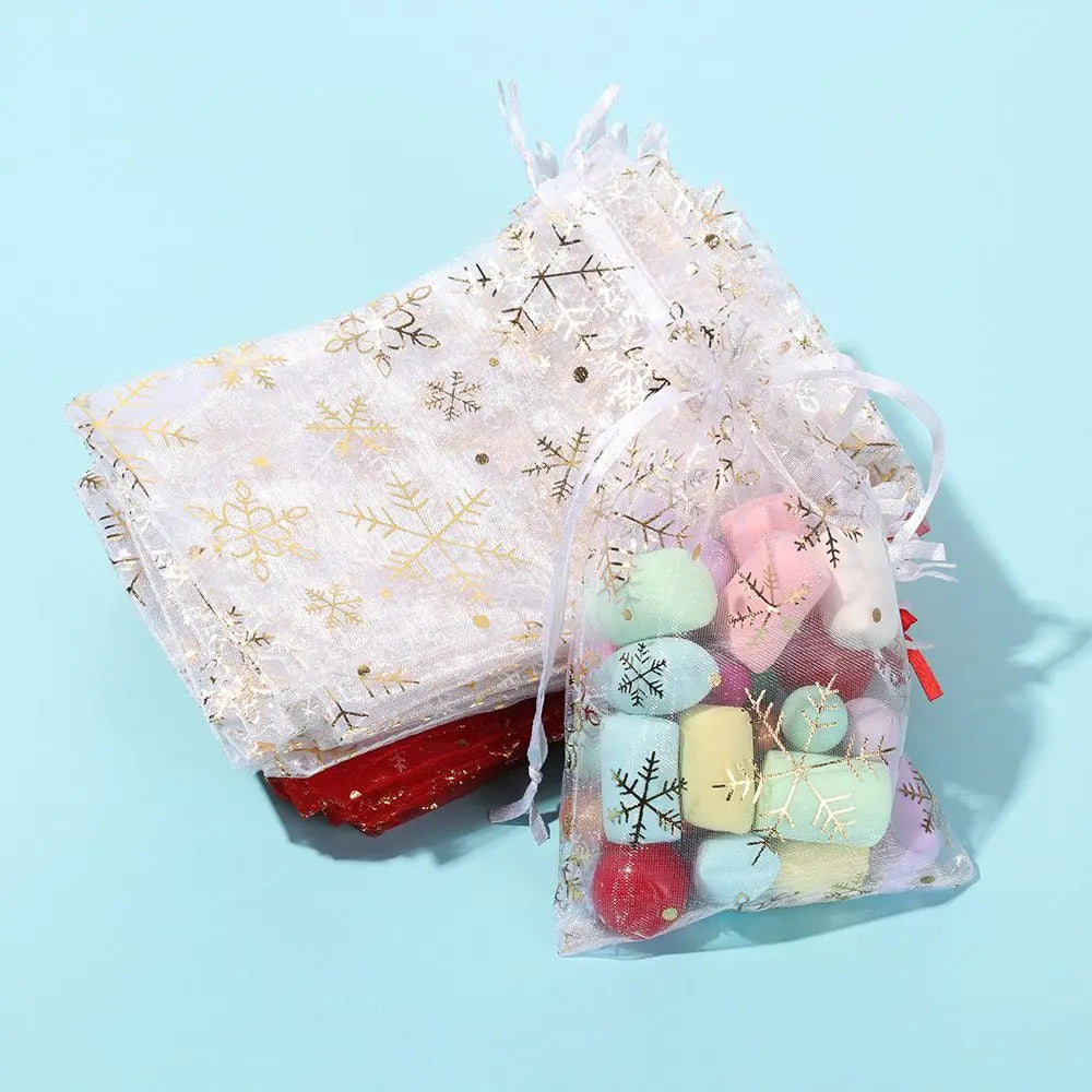 50pcs/lot Drawstring Organza Bags Christmas Gift Candy Pouches Jewelry Packaging Bags Party Wedding Decoration