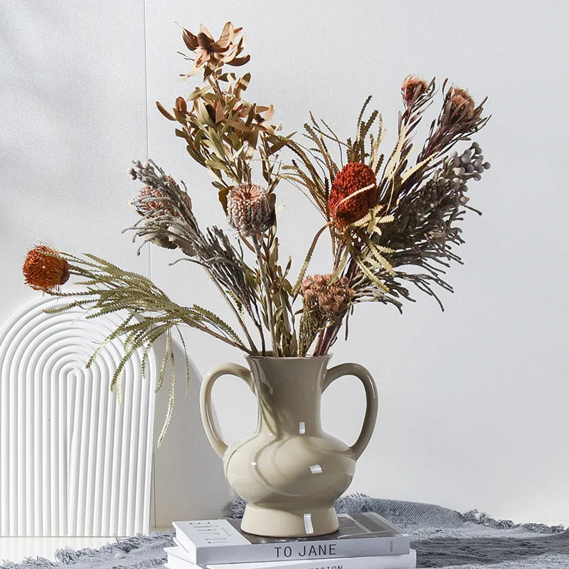 Nordique ins céramique double oreille grande vase ornements de salon porche de bureau arrangement de fleurs de bureau vase accessoires de décoration de maison