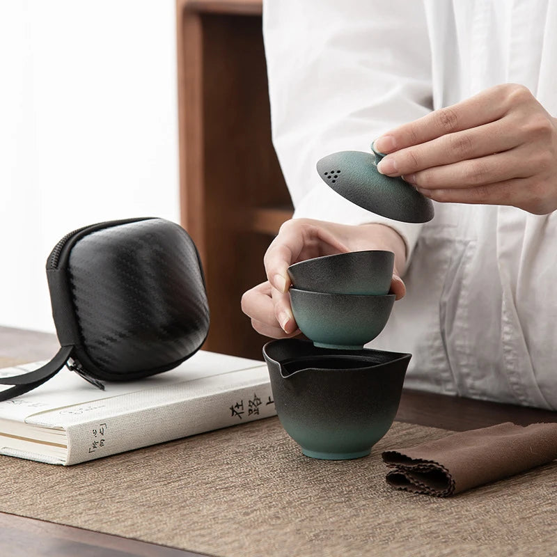 Ceramic Porcelain Kung Fu Teaset Teaware Outdoor Travel Tea Set Gaiwan Anti-scalding 1 Pot 2 Cups Teapot Infuser Tea Ceremony