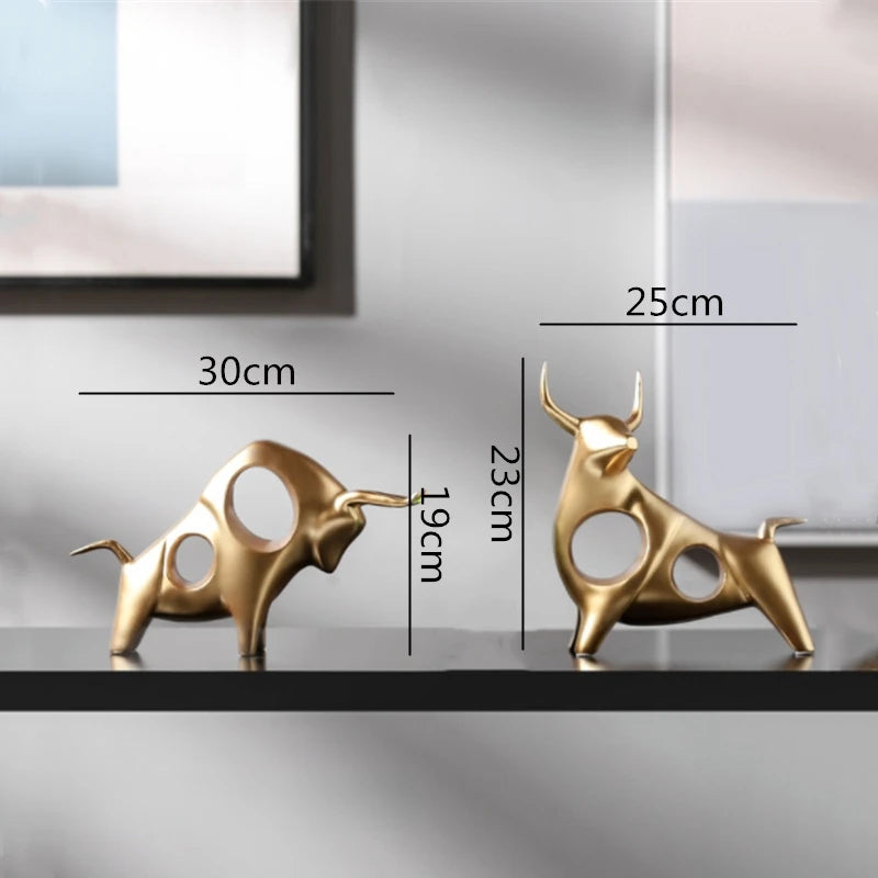 Creative Resin Animal Sculpture Abstract Simulation Cattle Bull Statue Golden Hollow Modern Home Decoration Accessories European