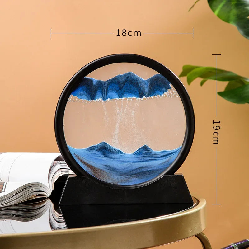 Creative 3D Moving Art Art Ornamento Líquido Hourglass Flowing Sandscape Reia e decoração de casa Presente estatuetas decorativas