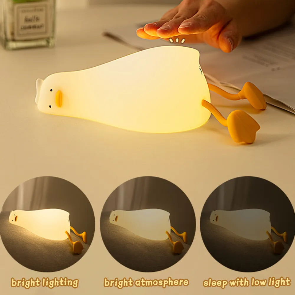 LED liegt flach Ente Silikon Nachtlicht USB -Lade -Bett mit Schlaf Nachtleuchte Dimmen Atmosphäre Tischlampe Geschenk