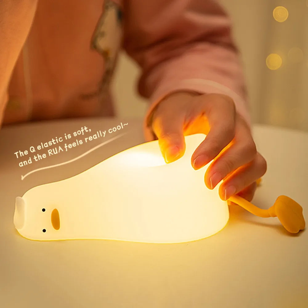 LED 거짓말 평평한 오리 실리콘 나이트 라이트 USB 충전 침대 옆으로 수면 나이트 라이트 팻 디밍 분위기 테이블 램프 선물