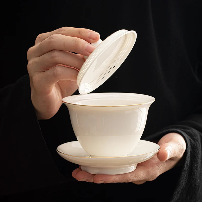 High-End-weiße Porzellan Tee Tureen Keramik Tee Set Kung Fu Tee Tasse Dünne Reifen Bubble Tee Gerät Gaiwan Tee Tee Tasse
