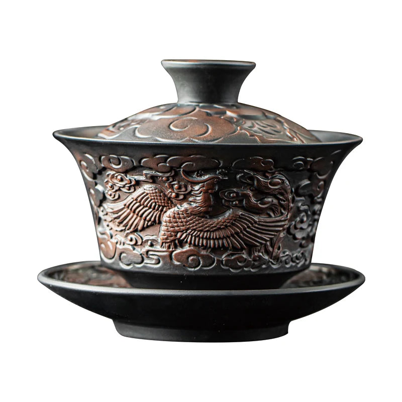 High-end Purple Pottery Chinese Teaset  Gaiwan Tea Cups  Lid Bowl  Traditional Handmade Tea Brew Tea Cup Tea Bowl