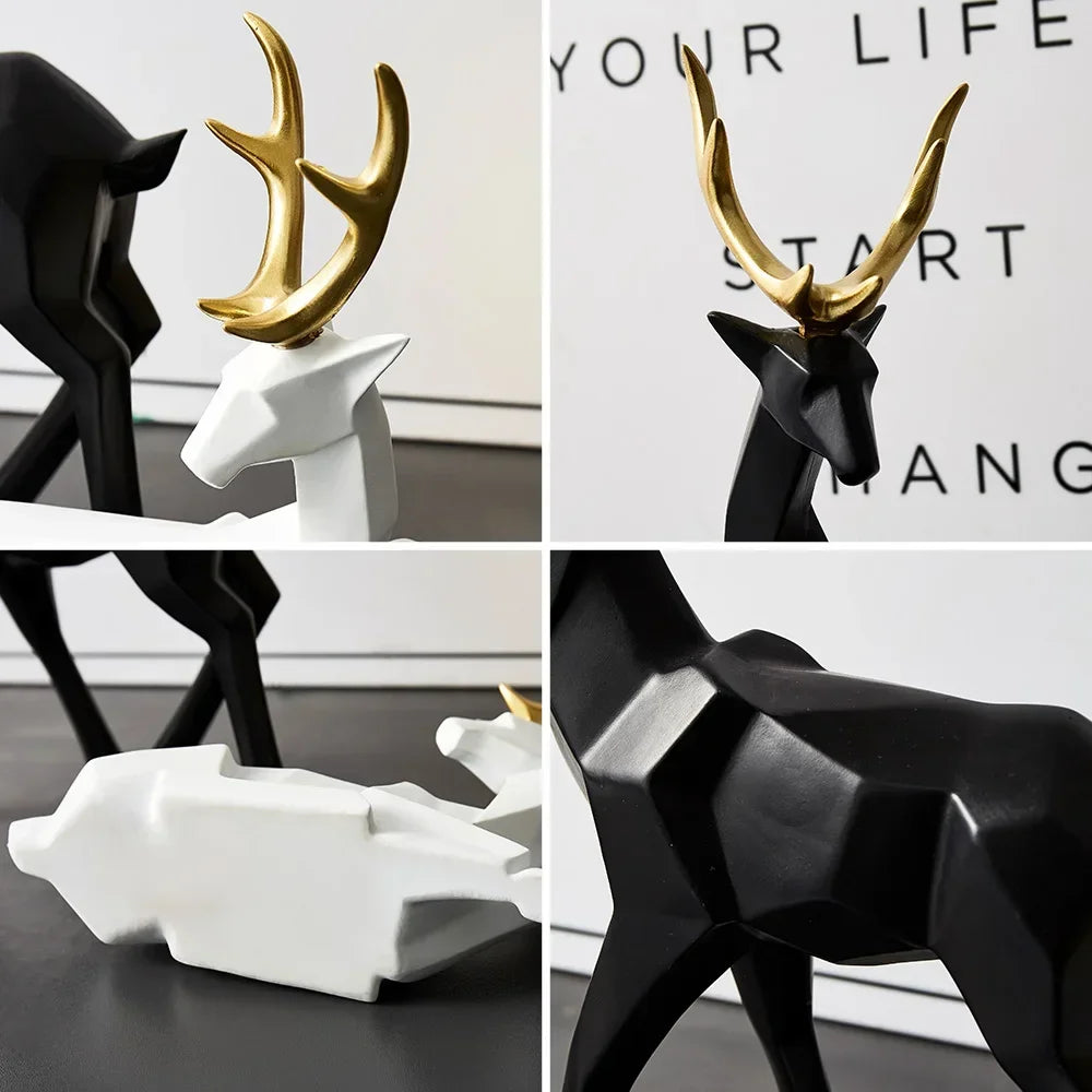 Geometric Resin Deer Sculpture: Cute Tabletop Decor for Living Room - One Piece Home Statue