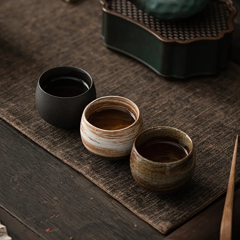 Japanse stijl Handgemaakte steenwerkthee Cup Kung Fu Tea Set Tea Cup kleine enkele kopje oude stijl rustige road cup kom theekopje theekopje