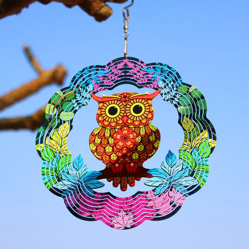 Owl větrný spinner otáčí kovovou sochařskou kinetickou motýlí zvonkohry