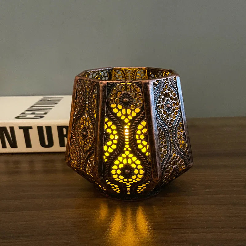 Metal Ramadan Candle Lantern, marokański styl świeca kubek kształt dekoracyjny ozdoba Latarna wystrój, domowy ogród balkonowy