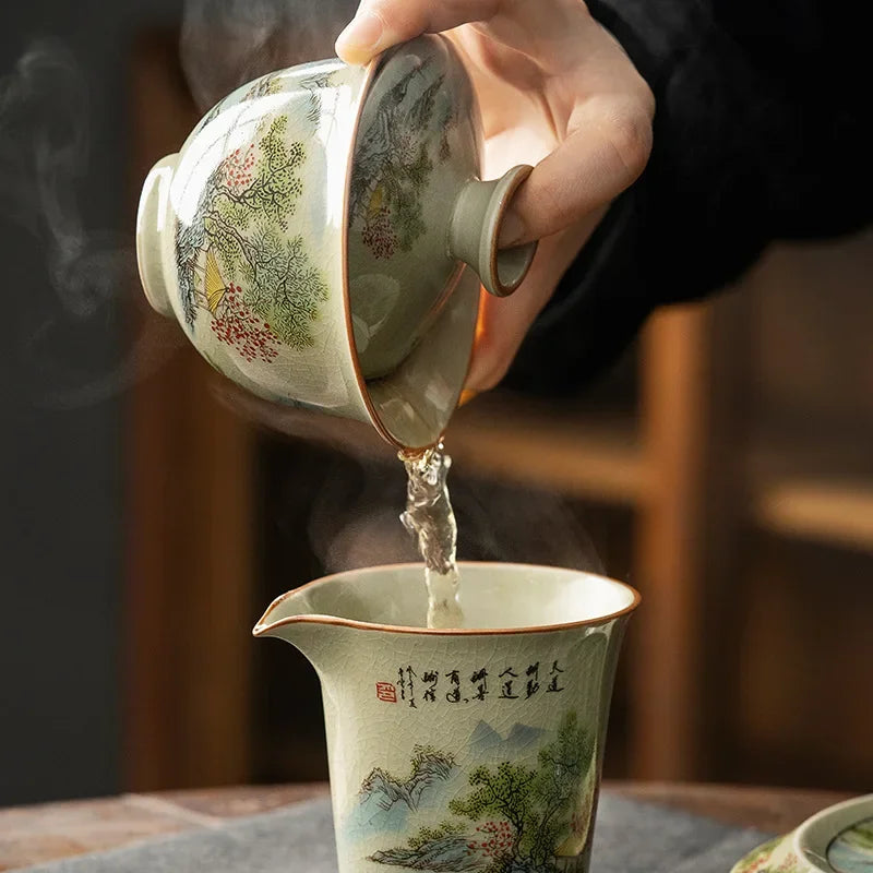 عالية الجودة السيراميك Gaiwan وفنجان شاي Gongfu Teaware أنيقة لمجموعة تورين الشاي الصيني الخزف فناجين الشاي