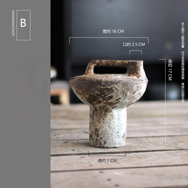 Jingdezhen-Ceramic-Vase, raue Keramik, Blumenarrangement, Vintage-Handgefertigte, Wabi-Sabi-Stil, getrocknete Blumen, Zen-Arrangement