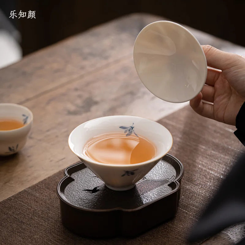 Ręcznie malowany phalaenopsis podkładka ceramiczna kung fu herbata prosta gospodarstwo domowe duże literackie miskę bambus hat gaiwan bar