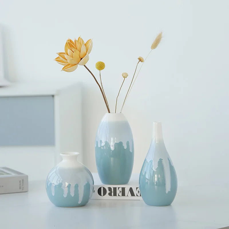 Keramisk vase ovnskift vase kreativ keramisk vase blå vase flow glasur vase blomsterarrangement sæt keramik