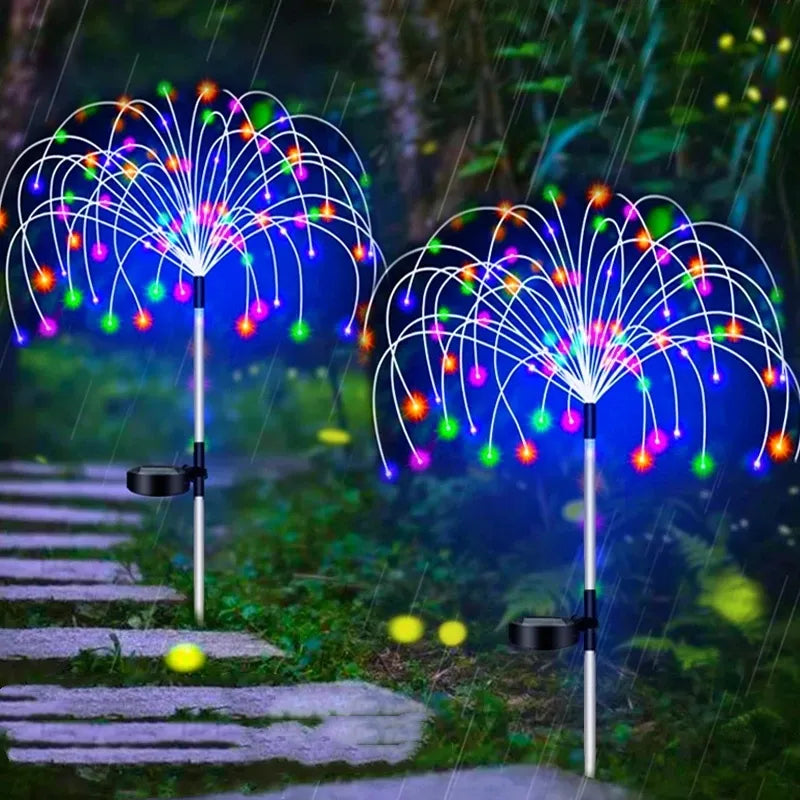 Solar LED Firework Fairy Lights Outdoor Permo impermeável decoração de jardim Pathway Solar Light Light Garden Luz de Natal