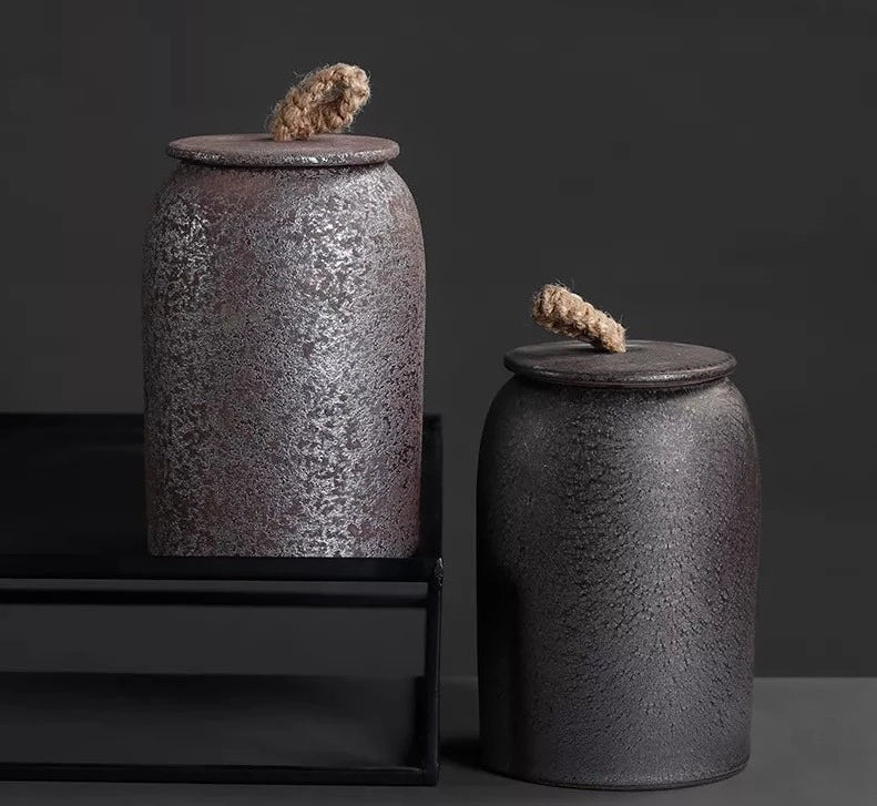 Stor vintage keramisk teburk Tekärl Grov keramik förseglad kruka Hushålls teburkar Teförvaring Tebehållare Teorganisatör