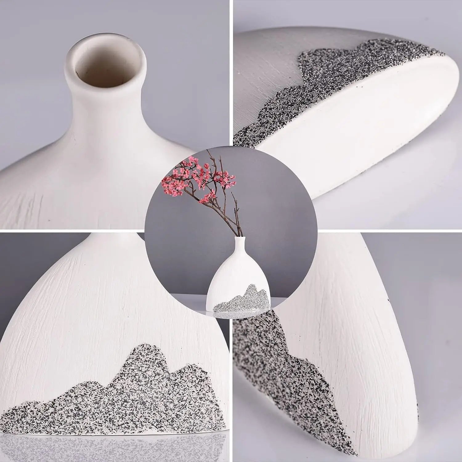 Set von 2 Schwarz -Weiß -Keramik -Vasen Landschaft Kunst Vase Skandinavischer Stil Desktop Dekorationen Dekorative Haus einzigartige Geschenke