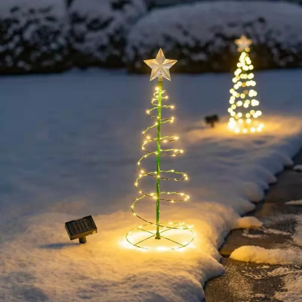 Solar Outdoor Garden Christmas Tree Light Stand Garden LED Ground Light String Waterproof IP65 Star Lantern Decoration Lights