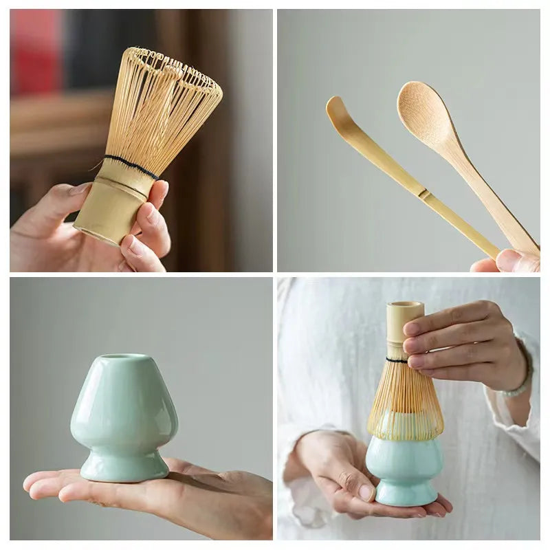 4 I 1 japansk ceremoni bambu matcha praktiskt pulver visp kaffe grönt te borste chasen verktygsslipare borstar te verktyg
