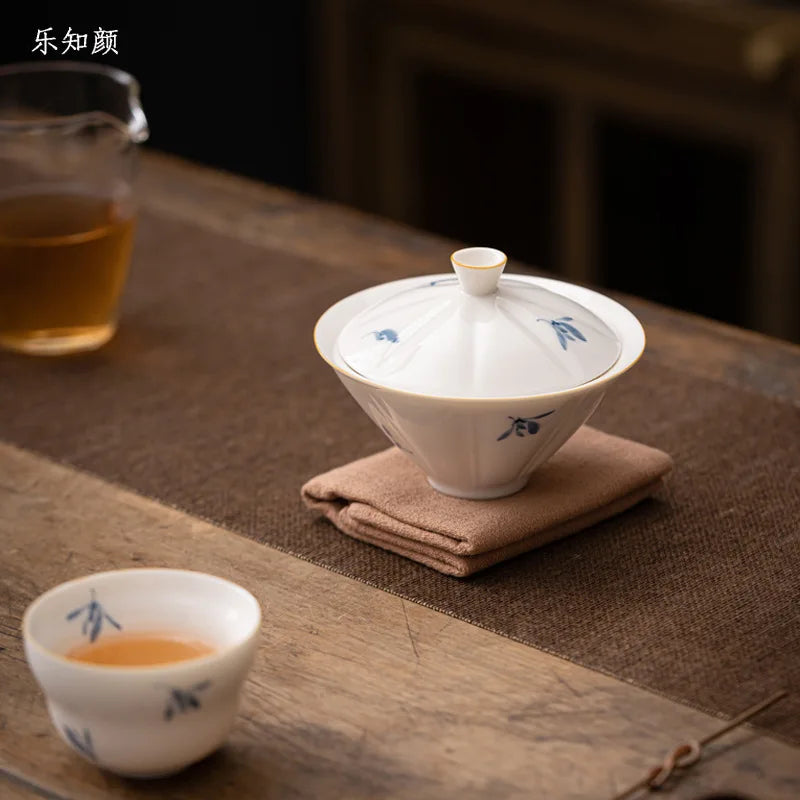 Ręcznie malowany phalaenopsis podkładka ceramiczna kung fu herbata prosta gospodarstwo domowe duże literackie miskę bambus hat gaiwan bar