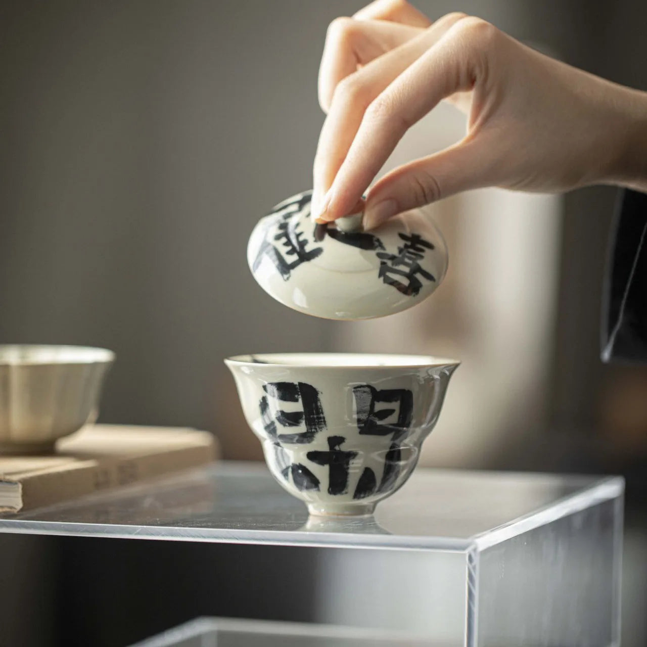110ml tumbuhan retro teh kelabu teh seramik tureen seni tulisan tangan labu mangkuk mangkuk teh dengan penutup teh gaiwan kung fu teh set