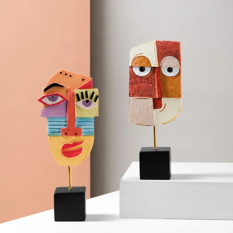 Resin wajah kerajinan seni dekoratif abstrak tradisional abstrak meja & kabinet figurines ruang tamu kreatif ornamen dekorasi rumah