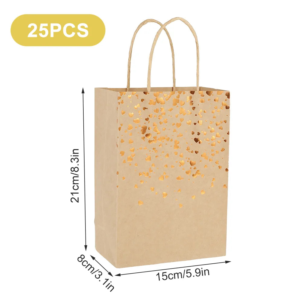 25Pcs Gift Bags Kraft Paper Bags with Handles Party Decoration Sweets Candy Bag for Christmas Birthday Wedding Guest Favor Gifts