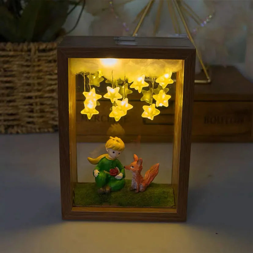 Den lilla Prince Night Light Handgjorda DIY Foto Framestarry Fox Rose Fairy Tale Home Decor Bedroom Lamp Ornament Birthday Present