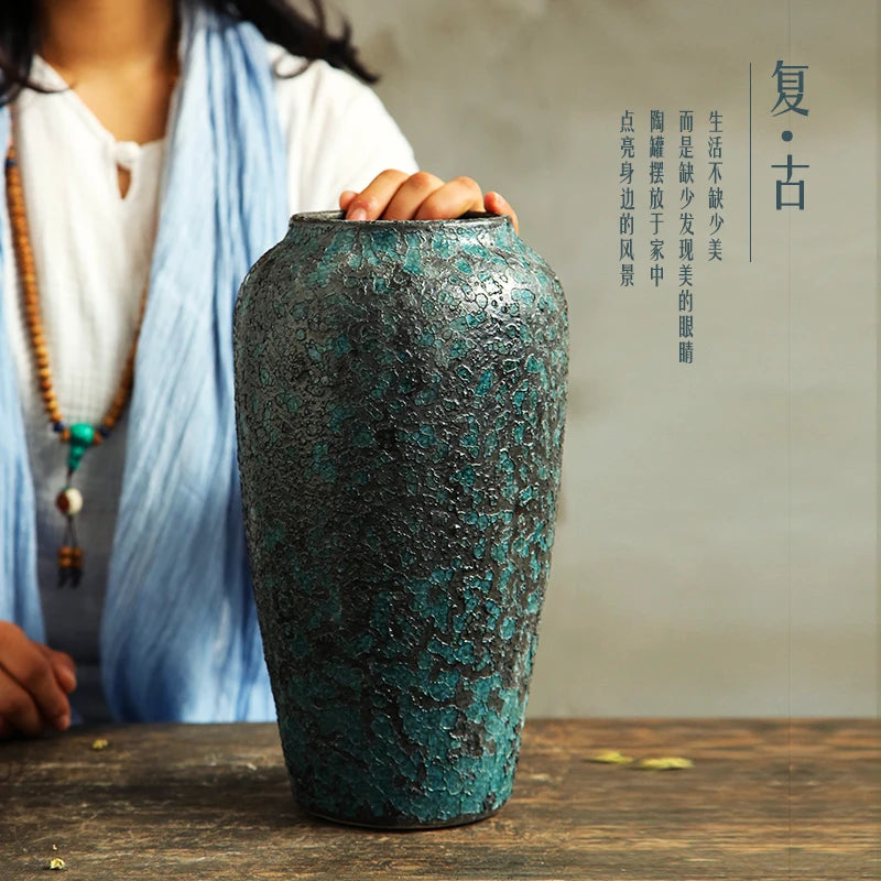 Jingdezhen-Vintage Vase di ceramica tradizionale cinese, blu scuro, decorazione per la casa, arredamento a superficie ruvida fine