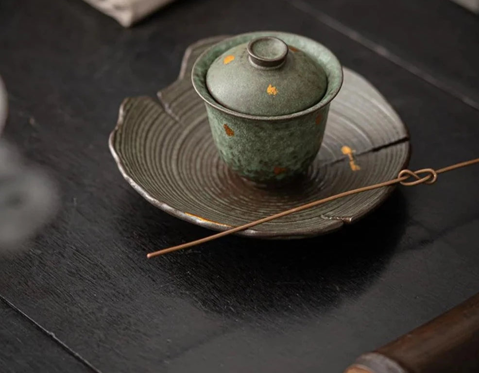90 ml de bronce retro glaseado gaiwán de lujo bocete de oro con tapa tapa tre treen té para té para el té de té de cubierta cha artesanía