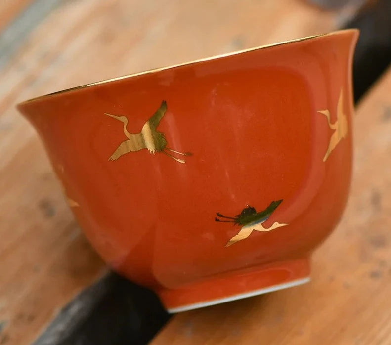 120 ml retro casimmon vermelho gaiwan handmade crane tea tampa de chá TEREEN TEAR CAPA TAPA DE TEA HOMARE