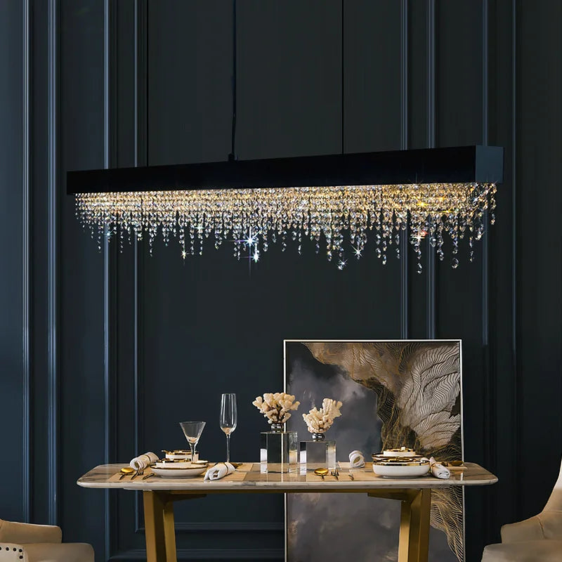 Kitchen Modern Pulau Crystal Chandelier Luxury Dining Room Led Hanging Light Fixture Gold/Black Home Decor Indoor Lamp